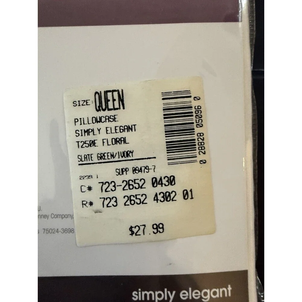 JC Penney Home  2 Queen Size Pillow Cases 250 Egyptian Cotton Slate Green/Ivory - Picture 3 of 5